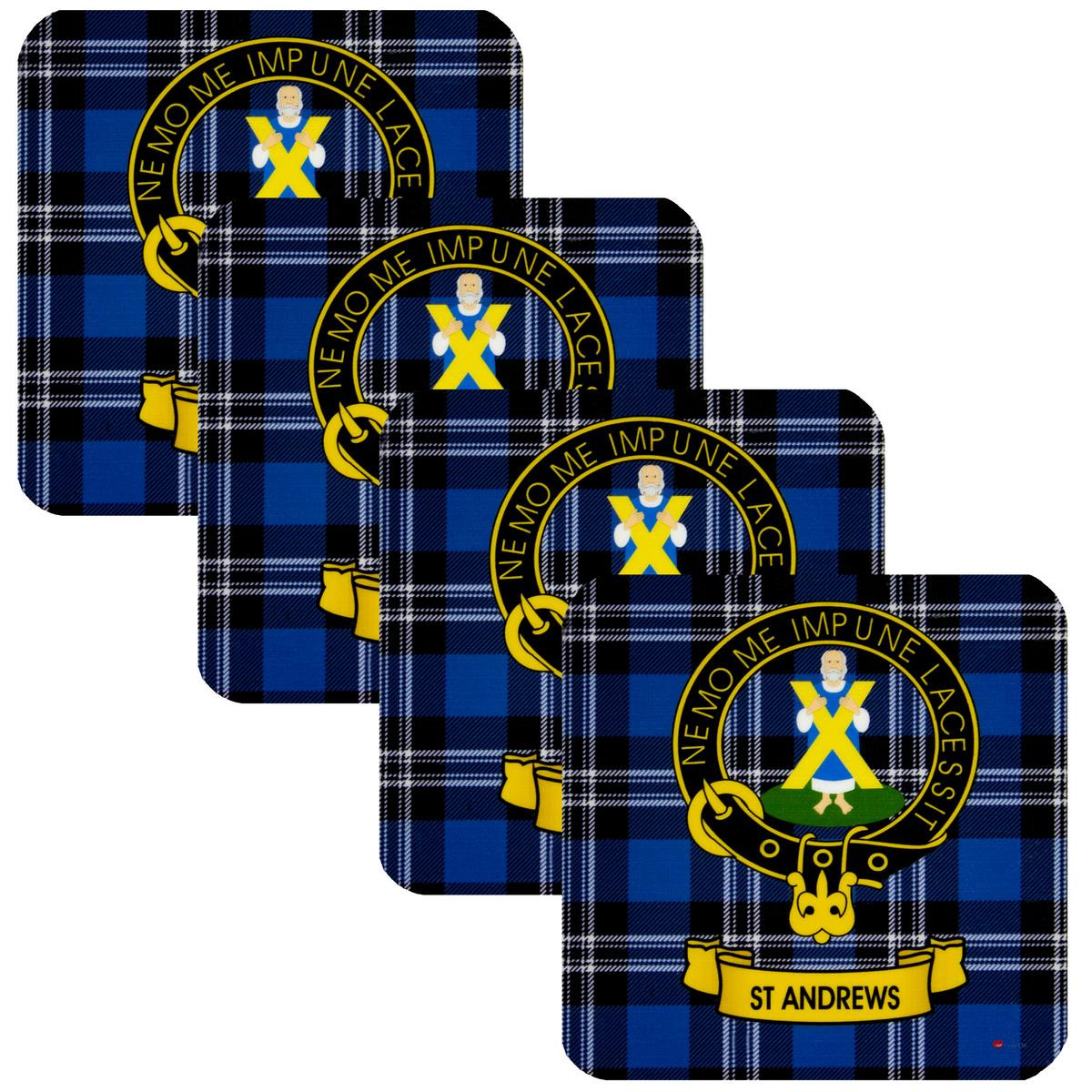 St Andrews Clan Crest Square Coasters Set of 4 Cork Backed From Scotland