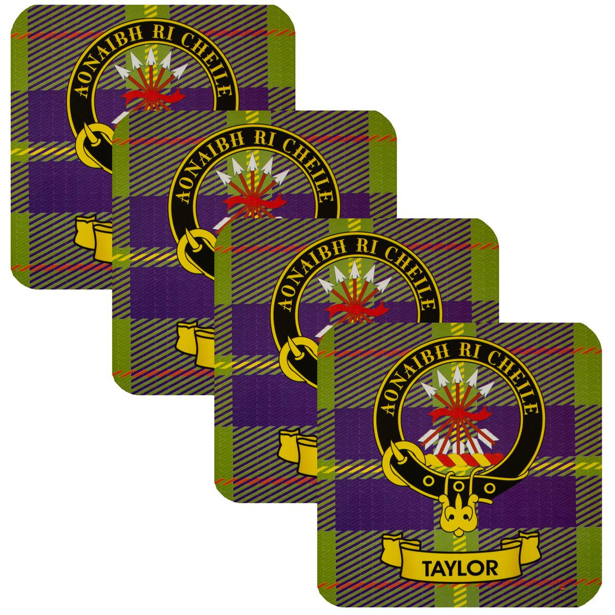 Taylor Clan Crest Square Coasters Set of 4 Cork Backed From Scotland