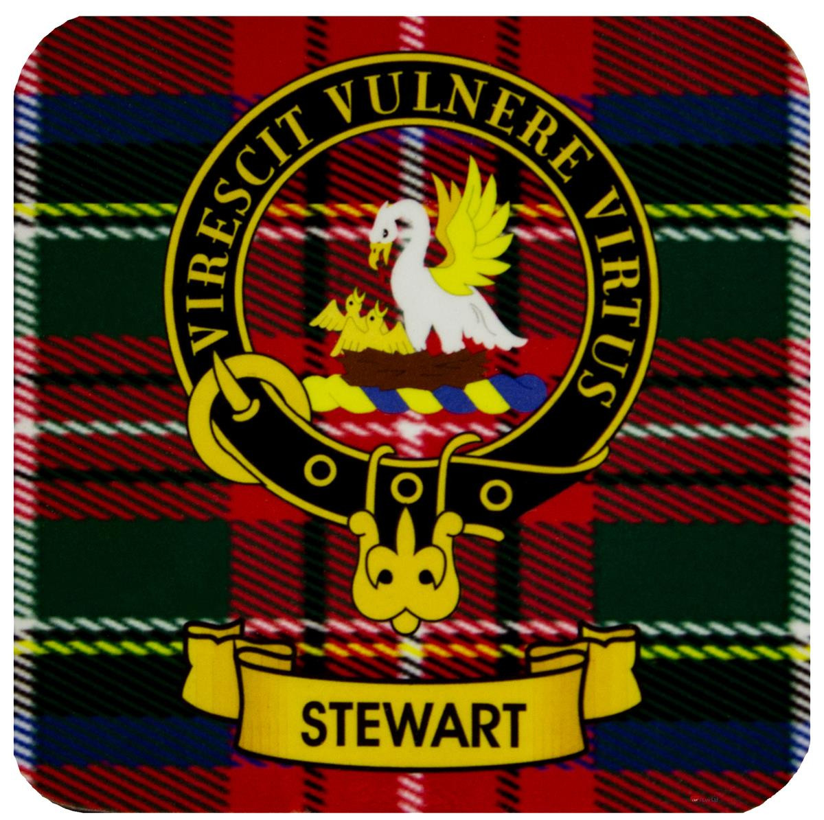 Stewart Clan Crest Square Coasters Set of 4 Cork Backed From Scotland