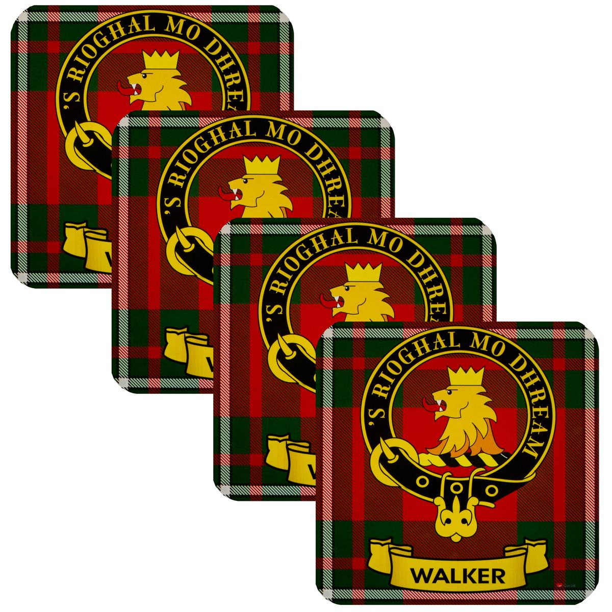 Walker Clan Crest Square Coasters Set of 4 Cork Backed From Scotland