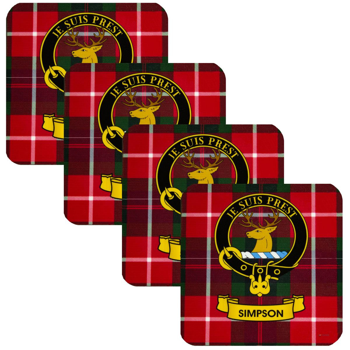 Simpson Clan Crest Square Coasters Set of 4 Cork Backed From Scotland