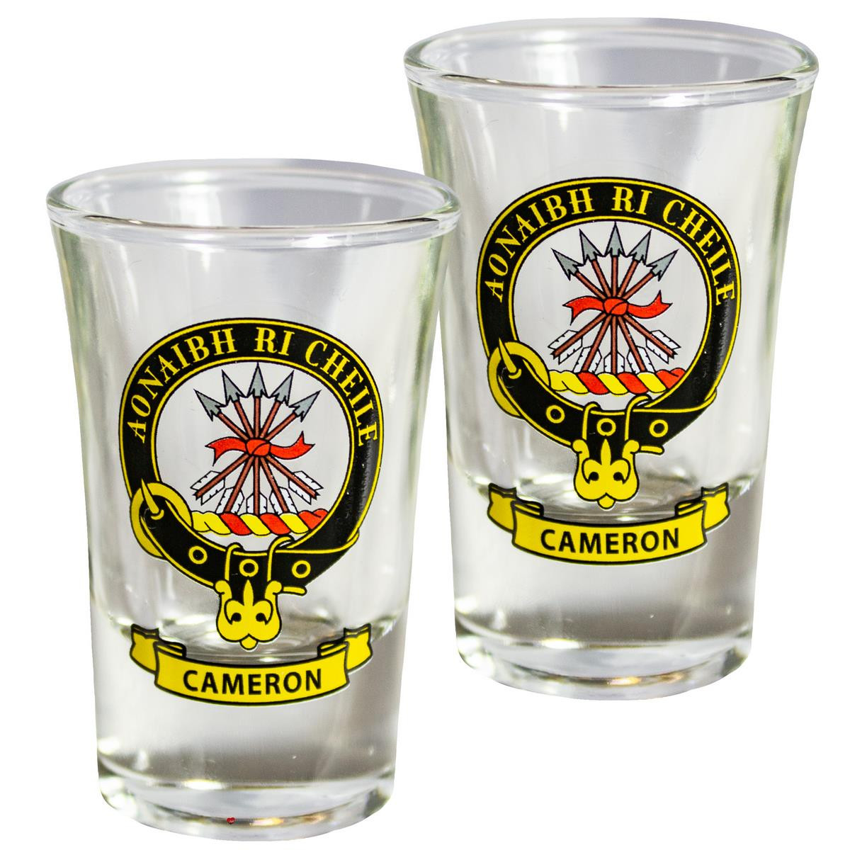 Cameron Scottish Clan Crest Tequila Slammer Shot Glass Set of 2 Scottish Made