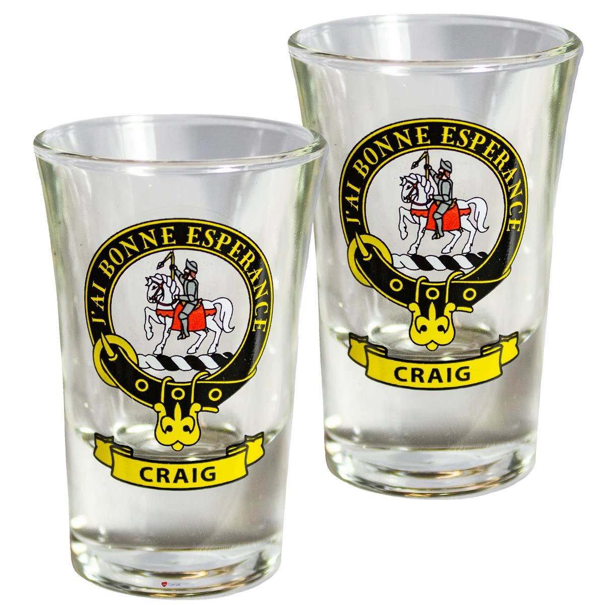 Craig Scottish Clan Crest Tequila Slammer Shot Glass Set of 2 Scottish Made