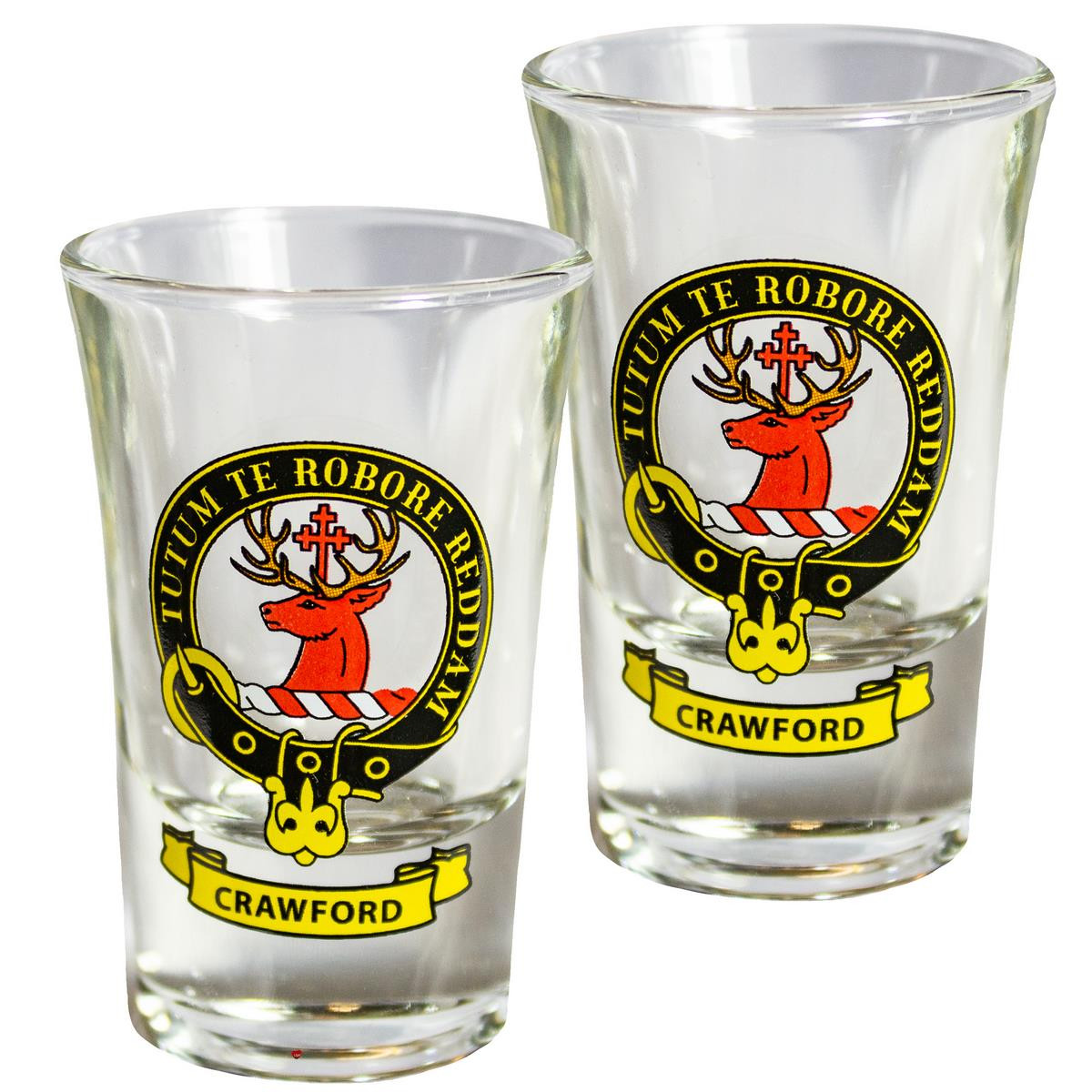 Crawford Scottish Clan Crest Tequila Slammer Shot Glass Set of 2 Scottish Made