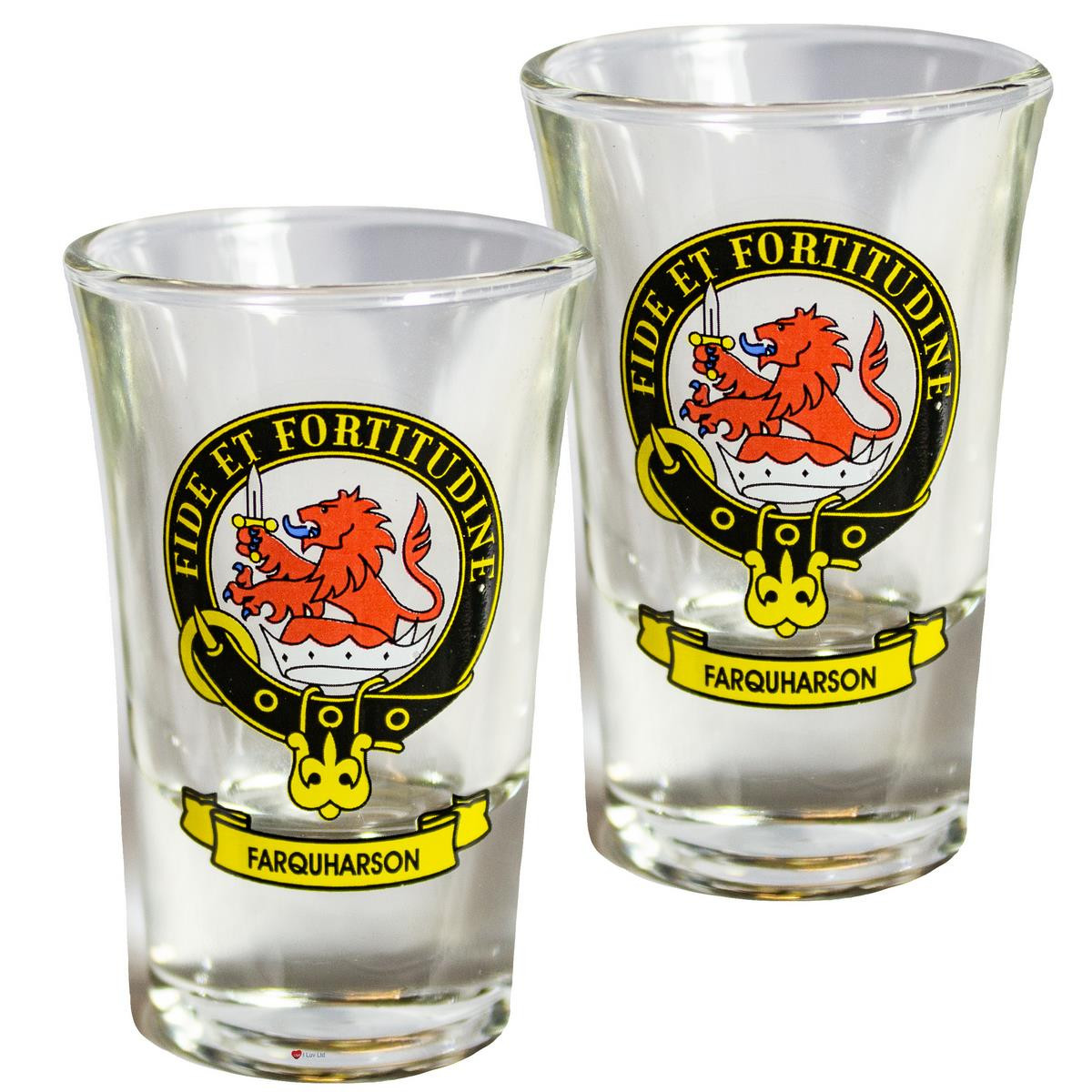 Farquharson Scottish Clan Crest Tequila Slammer Shot Glass Set of 2 Scottish Made