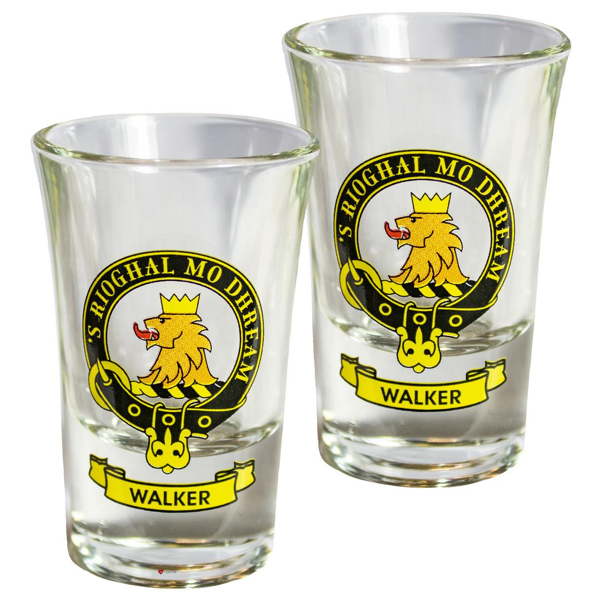 Walker Scottish Clan Crest Tequila Slammer Shot Glass Set of 2 Scottish Made