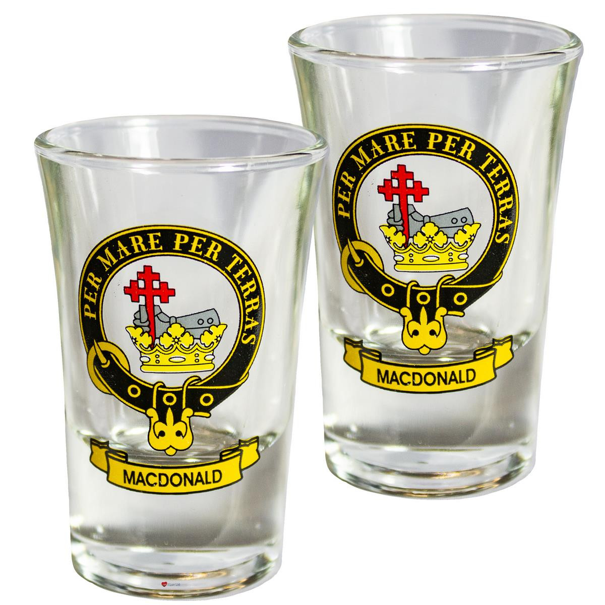 MacDonald Scottish Clan Crest Tequila Slammer Shot Glass Set of 2 Scottish Made