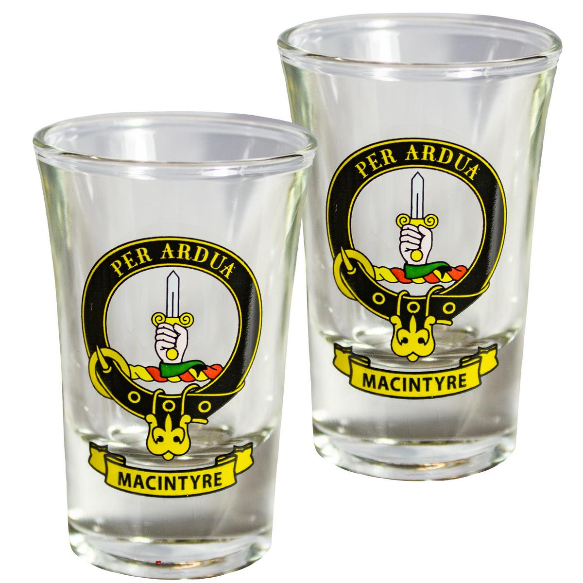 MacIntyre Scottish Clan Crest Tequila Slammer Shot Glass Set of 2 Scottish Made
