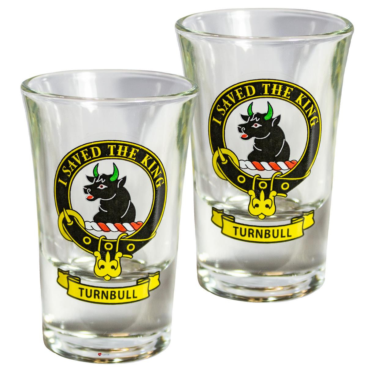 Turnbull Scottish Clan Crest Tequila Slammer Shot Glass Set of 2 Scottish Made