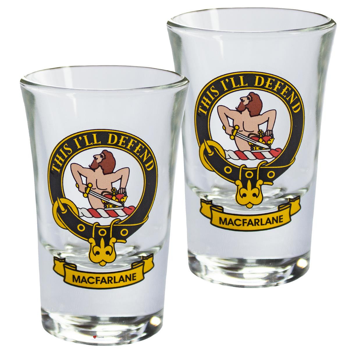 MacFarlane Scottish Clan Crest Tequila Slammer Shot Glass Set of 2 Scottish Made