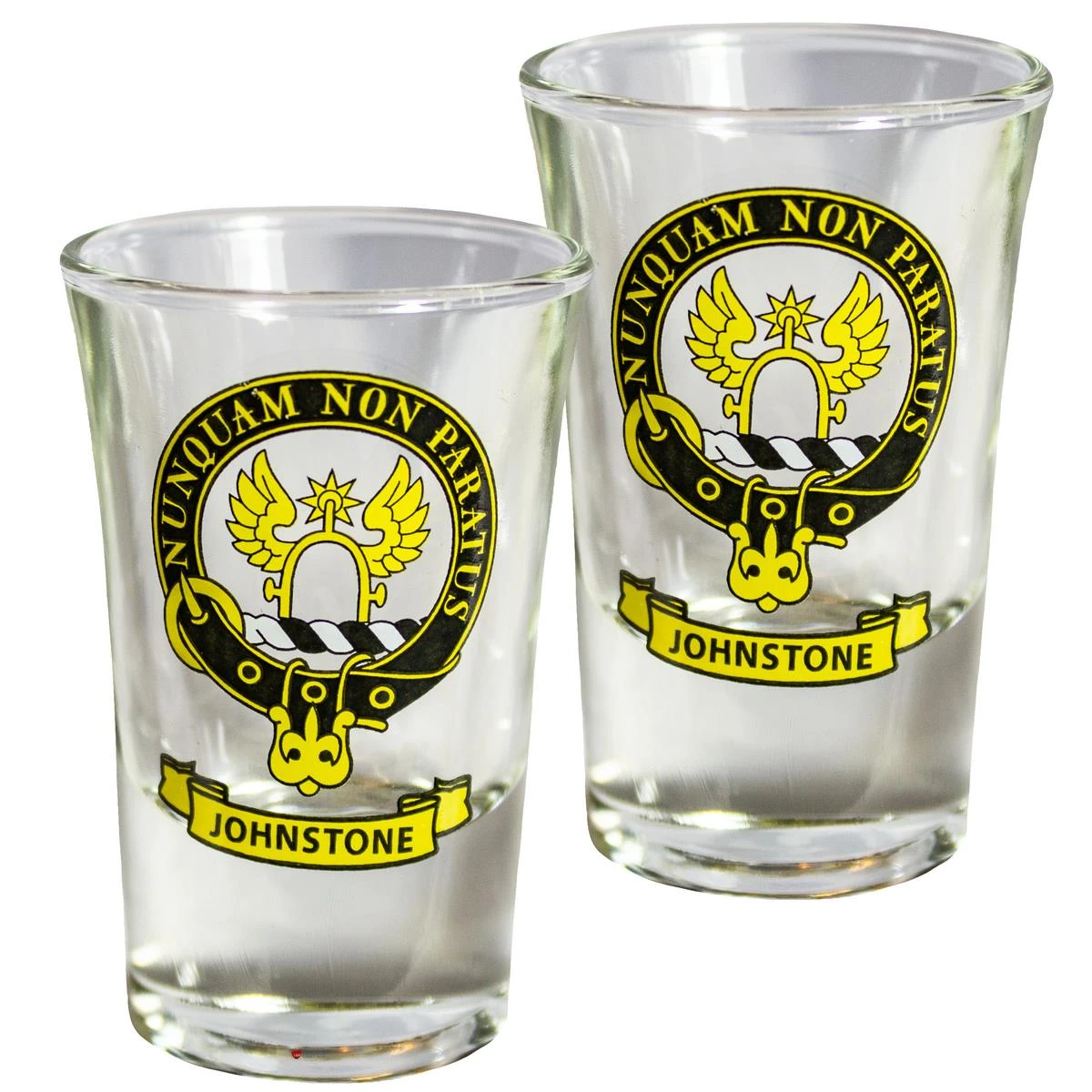 Johnstone Scottish Clan Crest Tequila Slammer Shot Glass Set of 2 Scottish Made