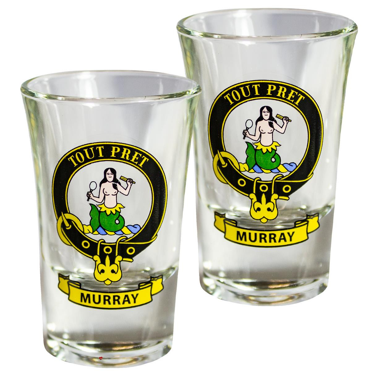 Murray Scottish Clan Crest Tequila Slammer Shot Glass Set of 2 Scottish Made