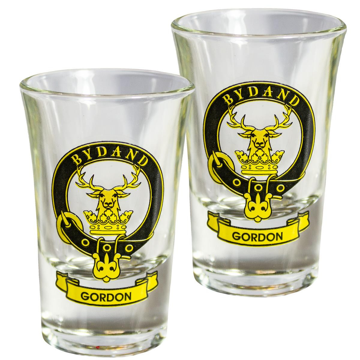 Gordon Scottish Clan Crest Tequila Slammer Shot Glass Set of 2 Scottish Made