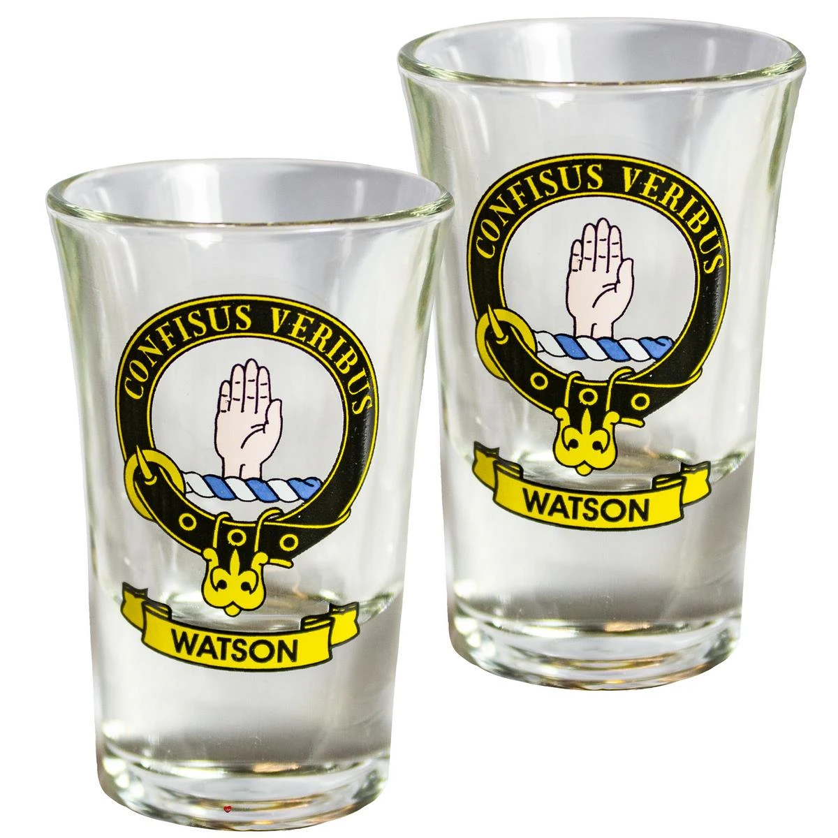 Watson Scottish Clan Crest Tequila Slammer Shot Glass Set of 2 Scottish Made