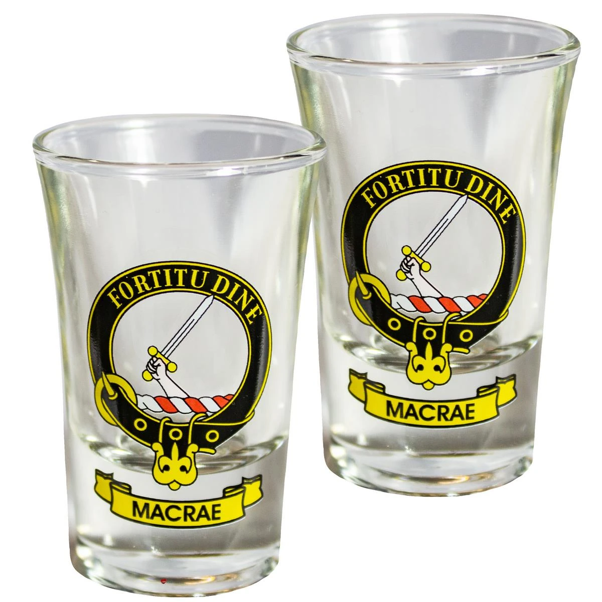 MacRae Scottish Clan Crest Tequila Slammer Shot Glass Set of 2 Scottish Made