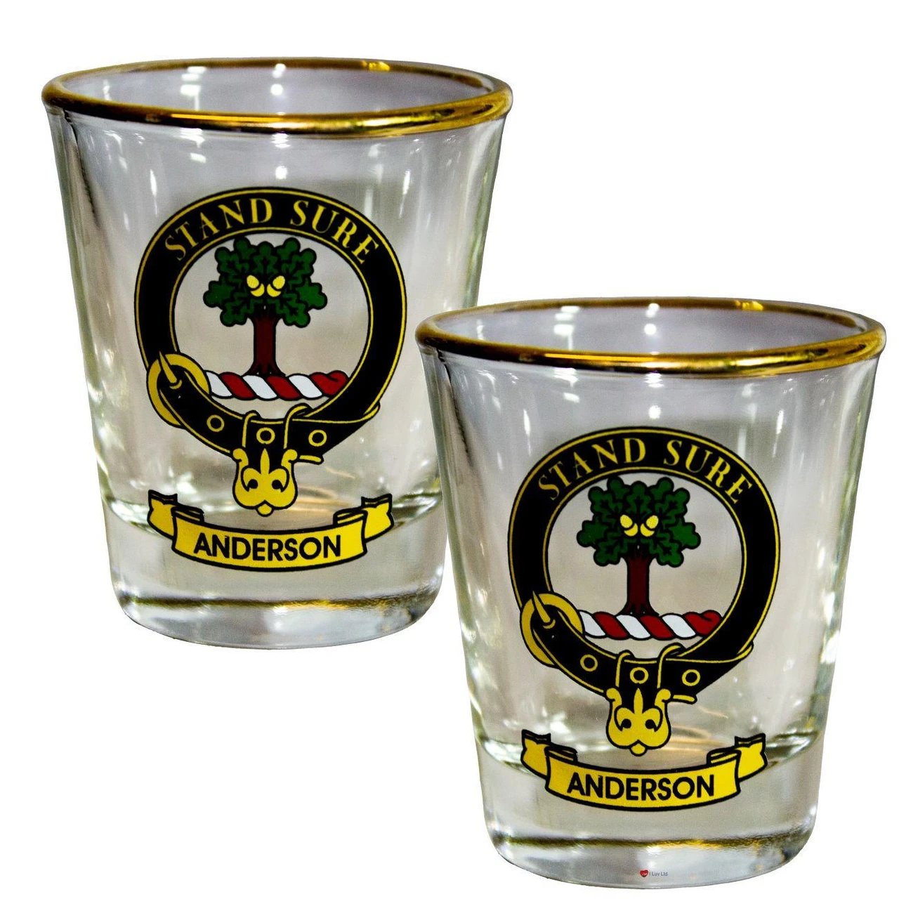 Anderson Clan Crest Wee Dram Shot Glass Set of 2 Scottish Made