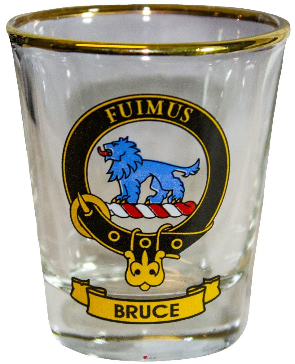 Bruce Clan Crest Wee Dram Shot Glass Set of 2 Scottish Made