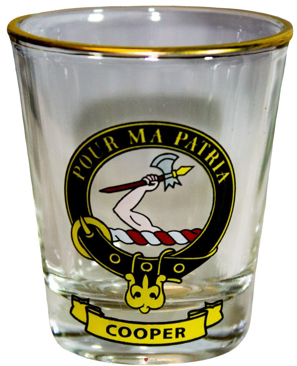 Cooper Clan Crest Wee Dram Shot Glass Set of 2 Scottish Made