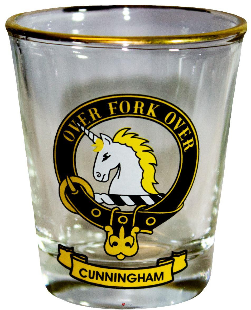 Cunningham Clan Crest Wee Dram Shot Glass Set of 2 Scottish Made