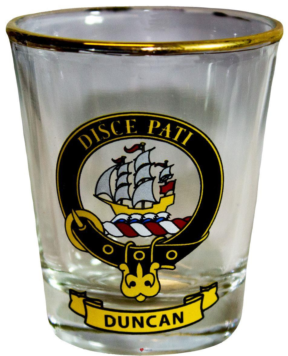 Duncan Clan Crest Wee Dram Shot Glass Set of 2 Scottish Made