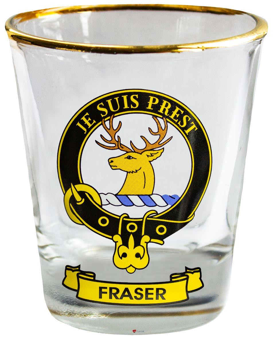 Fraser Clan Crest Wee Dram Shot Glass Set of 2 Scottish Made