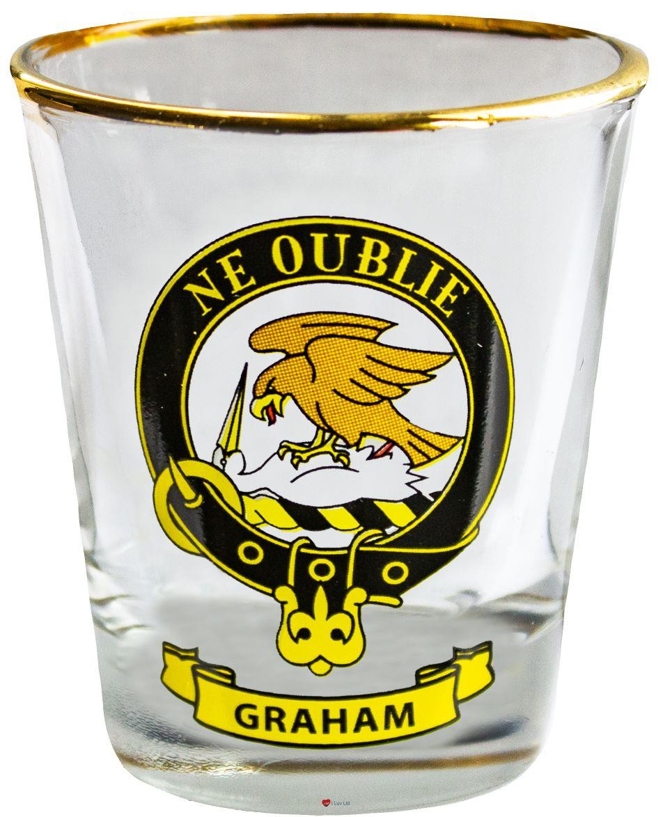 Graham Clan Crest Wee Dram Shot Glass Set of 2 Scottish Made