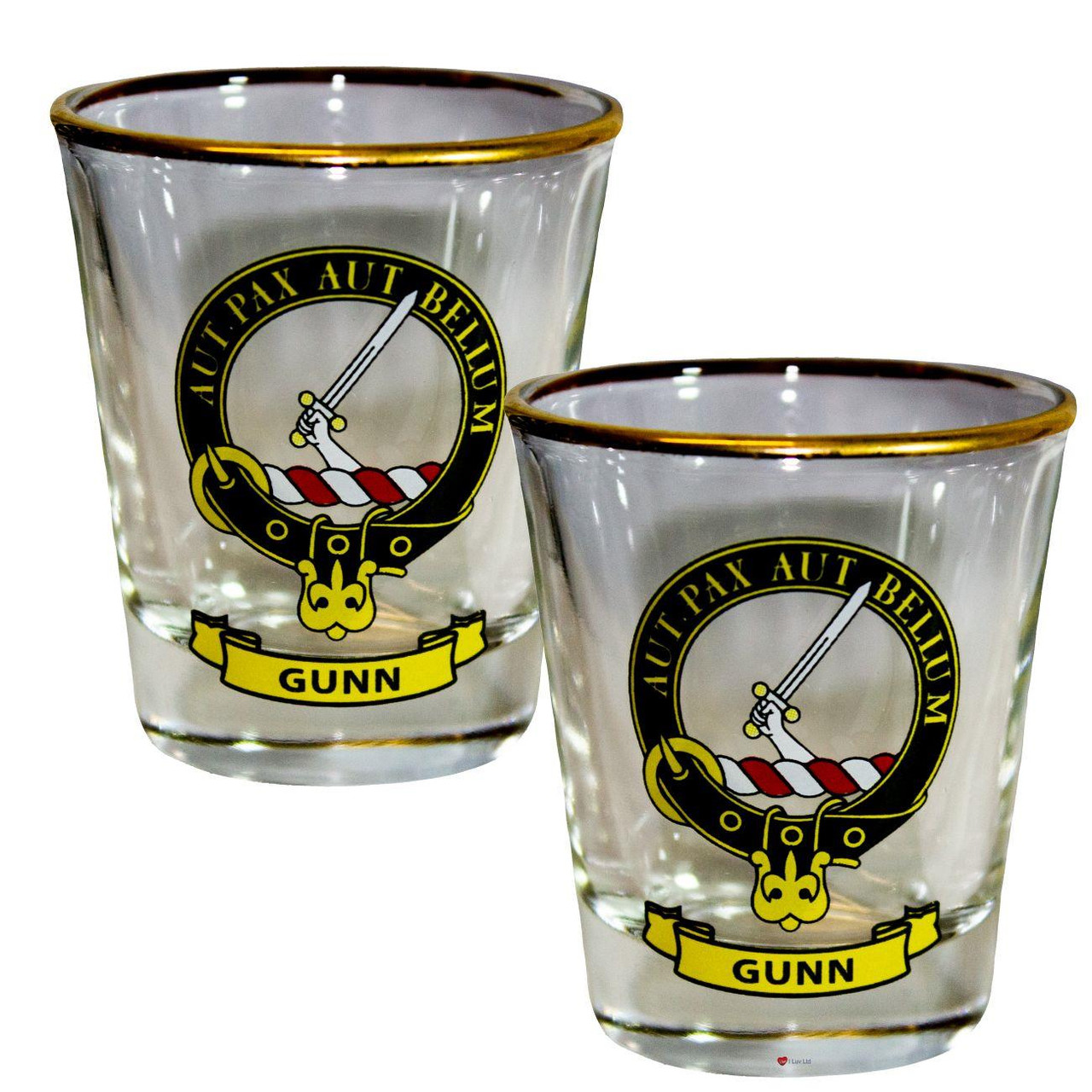 Gunn Clan Crest Wee Dram Shot Glass Set of 2 Scottish Made