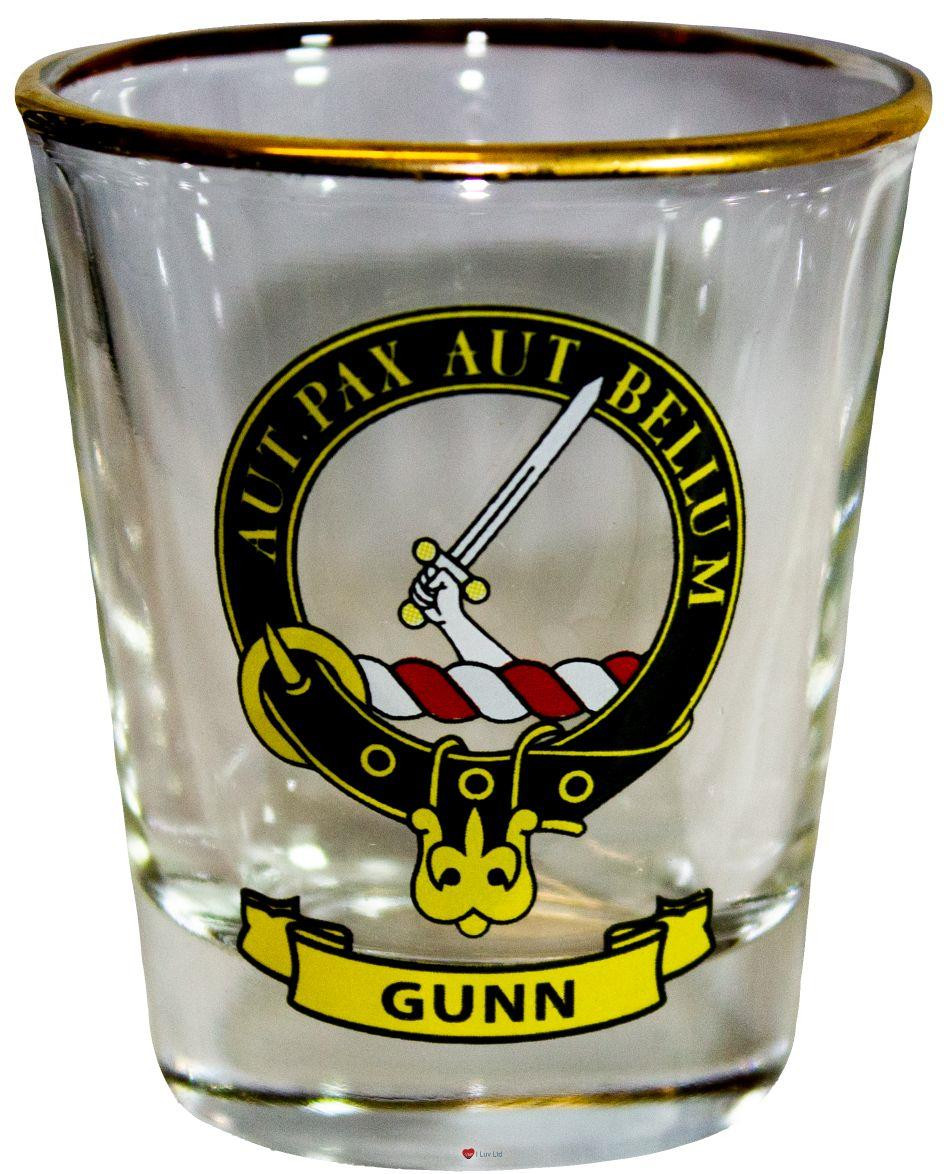 Gunn Clan Crest Wee Dram Shot Glass Set of 2 Scottish Made