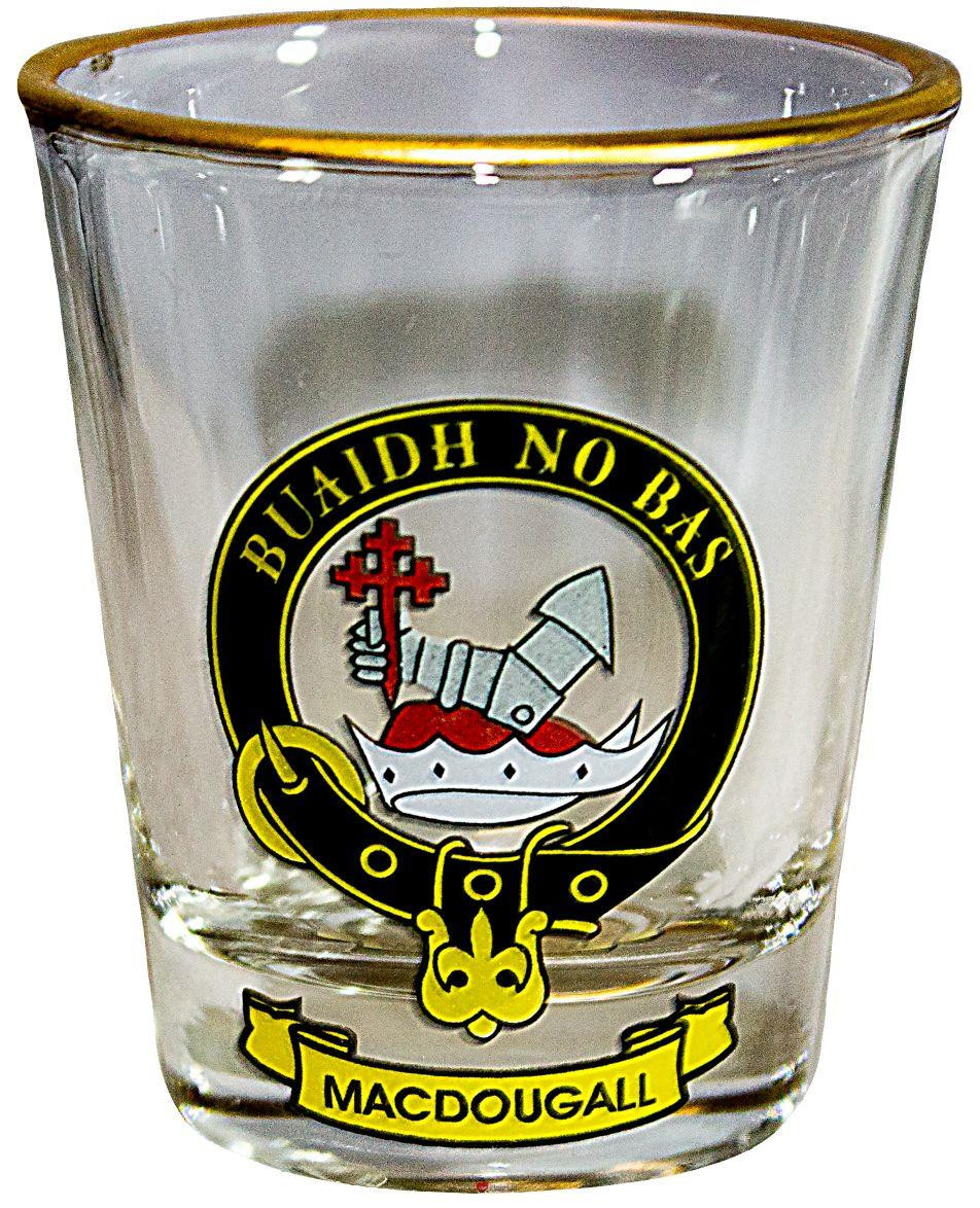 MacDougall Clan Crest Wee Dram Shot Glass Set of 2 Scottish Made