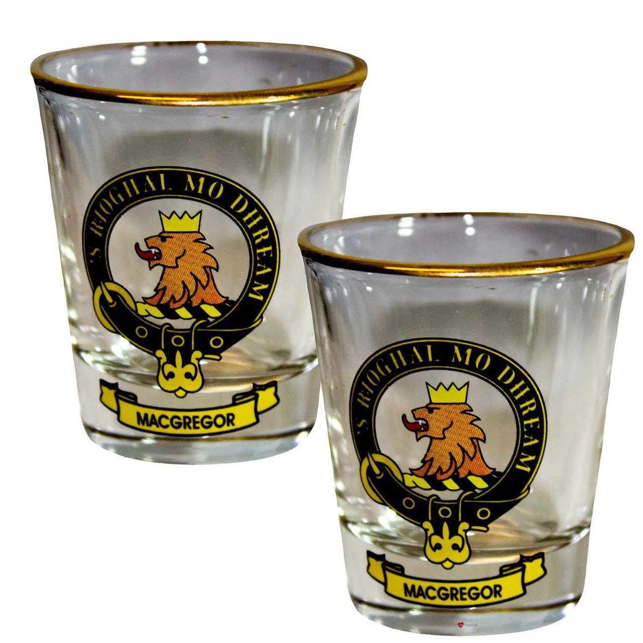 MacGregor Clan Crest Wee Dram Shot Glass Set of 2 Scottish Made