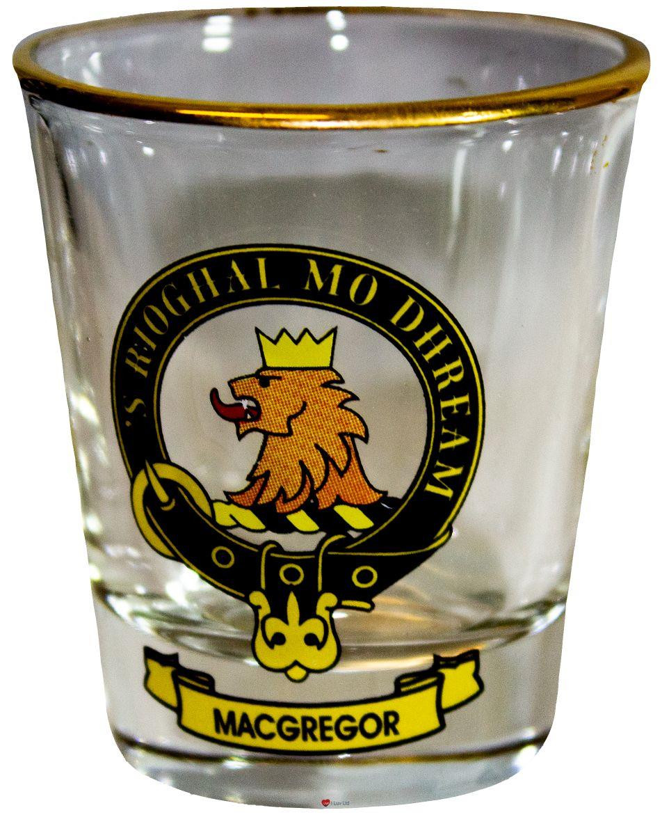 MacGregor Clan Crest Wee Dram Shot Glass Set of 2 Scottish Made