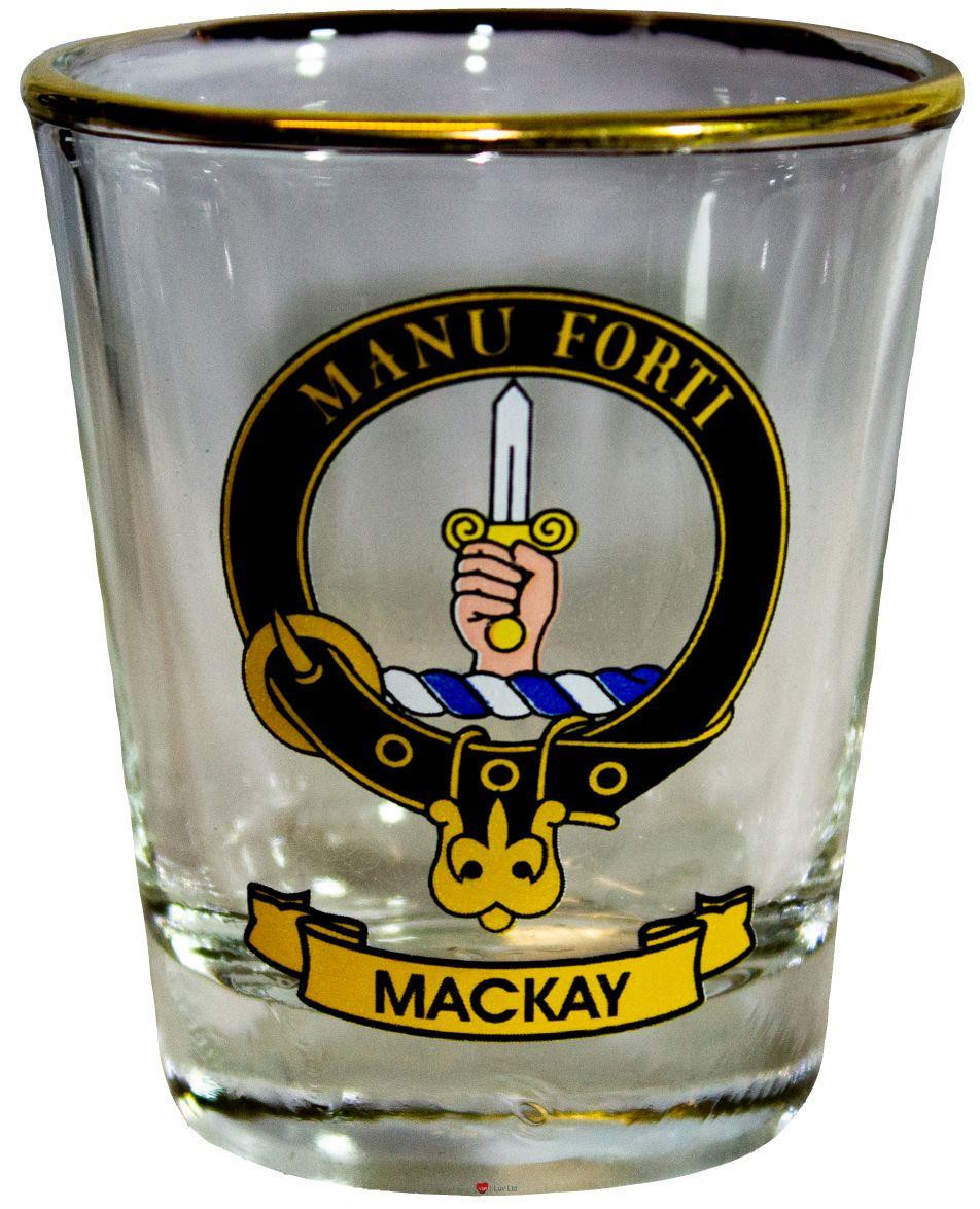MacKay Clan Crest Wee Dram Shot Glass Set of 2 Scottish Made