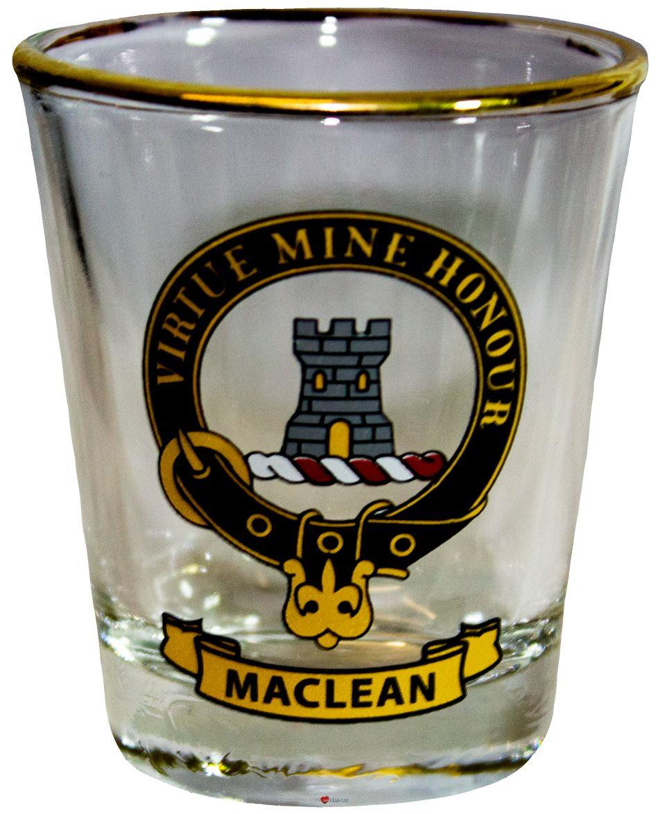 MacLean Clan Crest Wee Dram Shot Glass Set of 2 Scottish Made