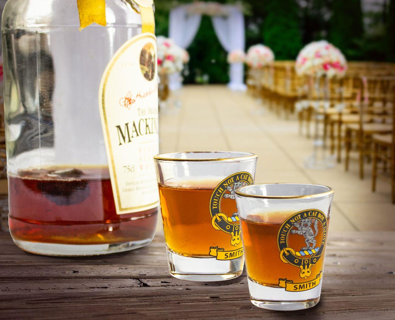 MacDonald Clan Ranald Clan Crest Wee Dram Shot Glass Set of 2 Scottish Made
