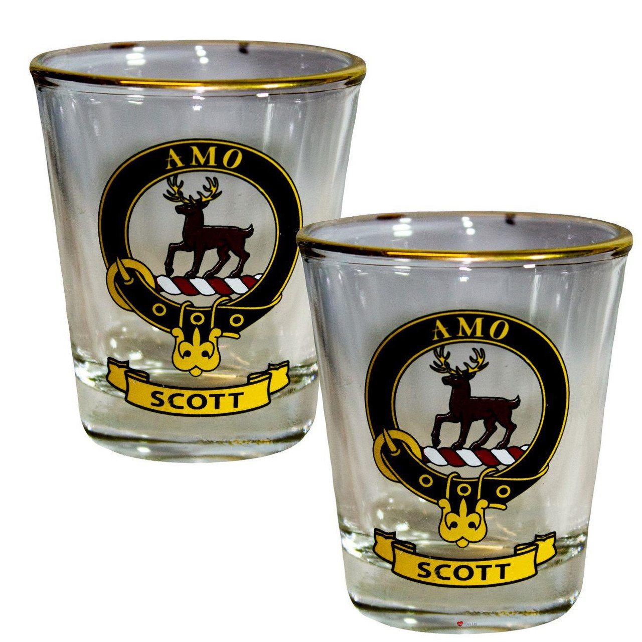 Scott Clan Crest Wee Dram Shot Glass Set of 2 Scottish Made