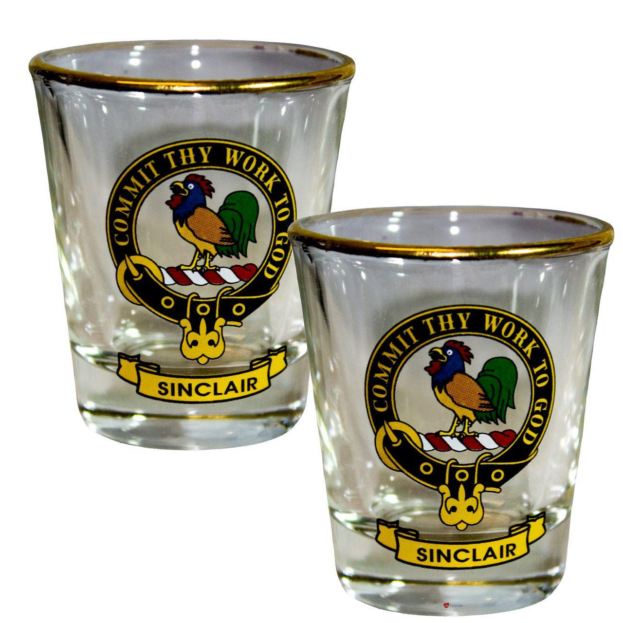 Sinclair Clan Crest Wee Dram Shot Glass Set of 2 Scottish Made