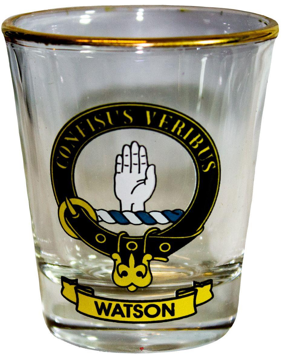 Watson Clan Crest Wee Dram Shot Glass Set of 2 Scottish Made