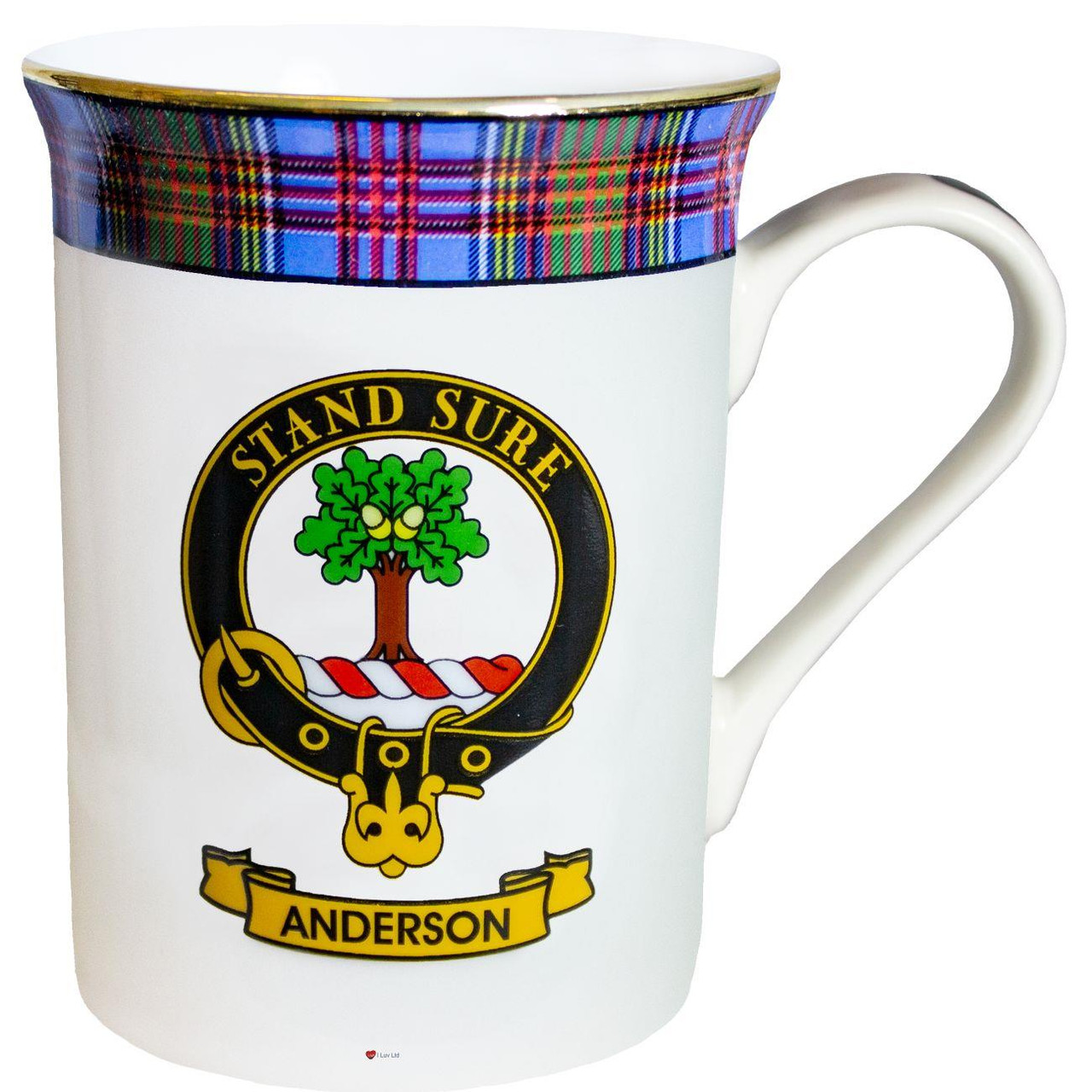 Bone China Coffee Tea Mug Anderson Clan Crest Gold Rim Scottish Made