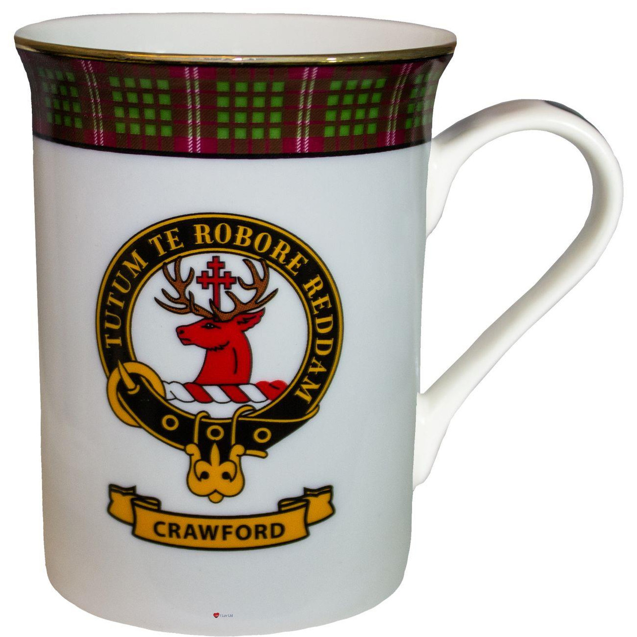 Bone China Coffee Tea Mug Crawford Clan Crest Gold Rim Scottish Made