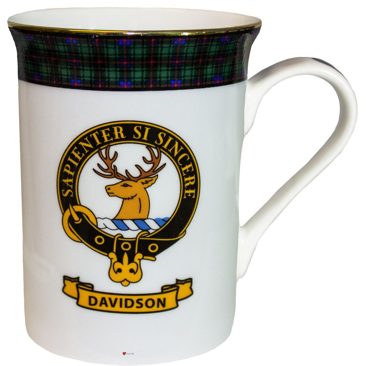 Bone China Coffee Tea Mug Davidson Clan Crest Gold Rim Scottish Made