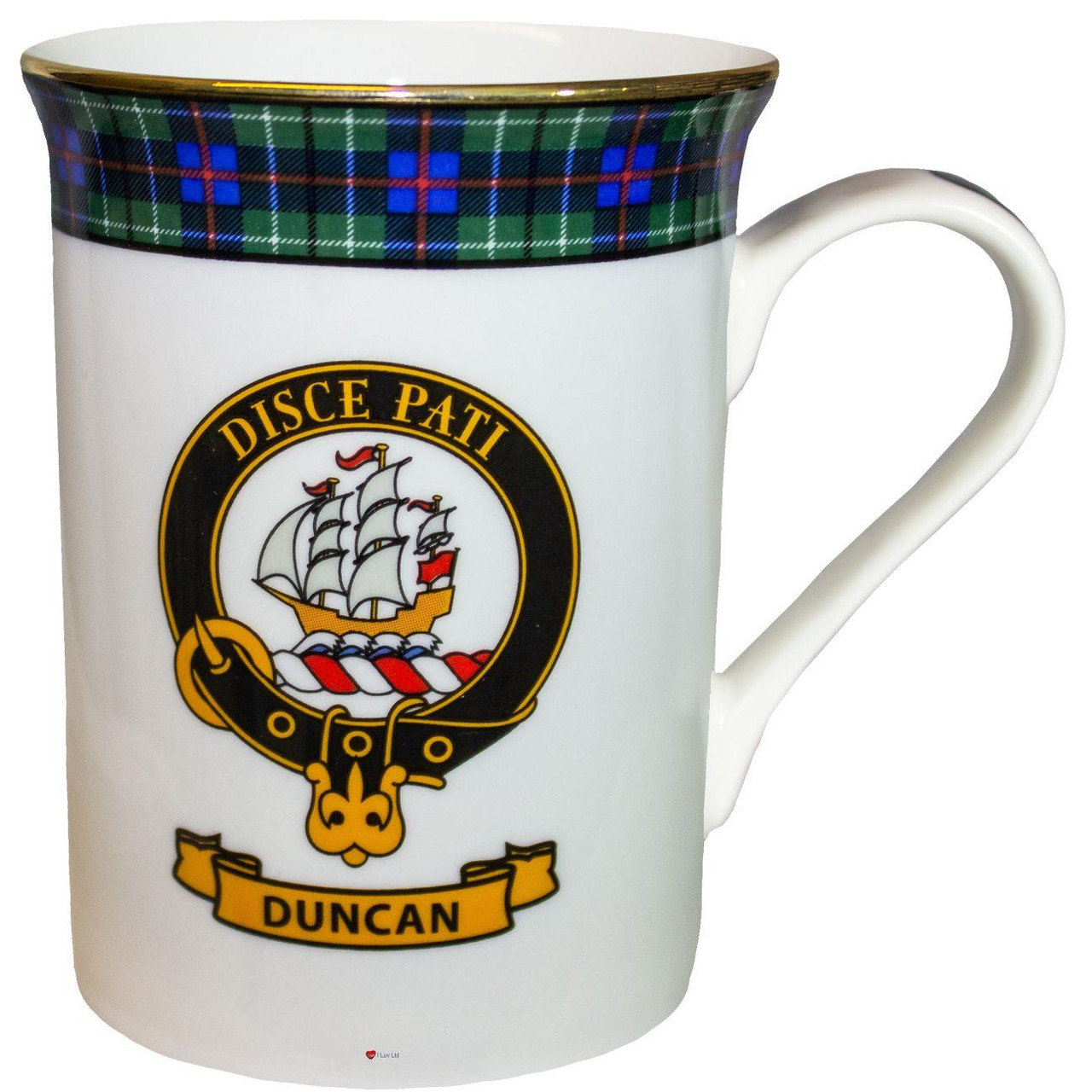 Bone China Coffee Tea Mug Duncan Clan Crest Gold Rim Scottish Made