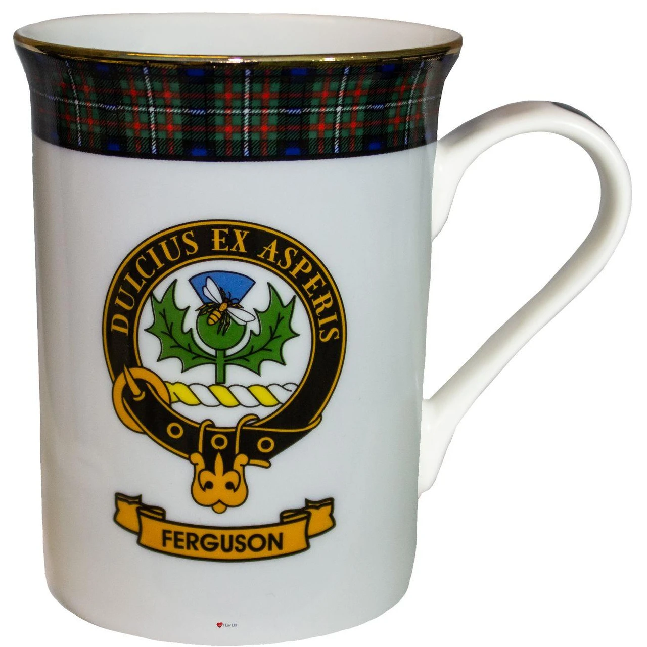 Bone China Coffee Tea Mug Ferguson Clan Crest Gold Rim Scottish Made