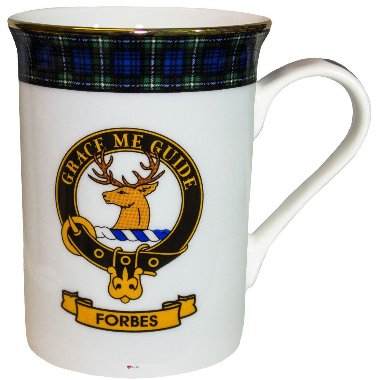 Bone China Coffee Tea Mug Forbes Clan Crest Gold Rim Scottish Made