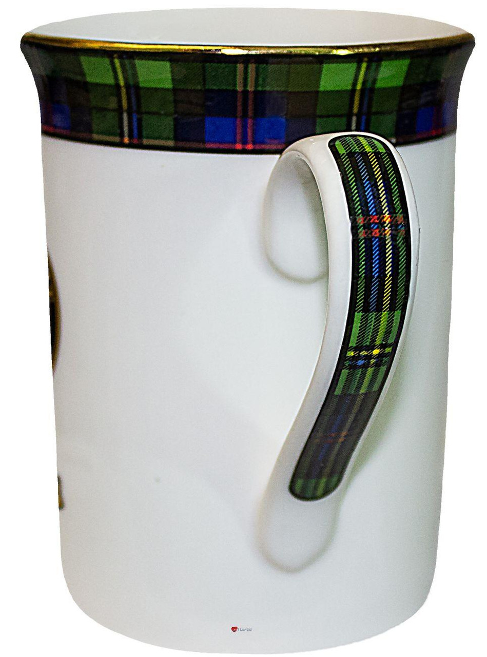 Bone China Coffee Tea Mug Malcolm Clan Crest Gold Rim Scottish Made