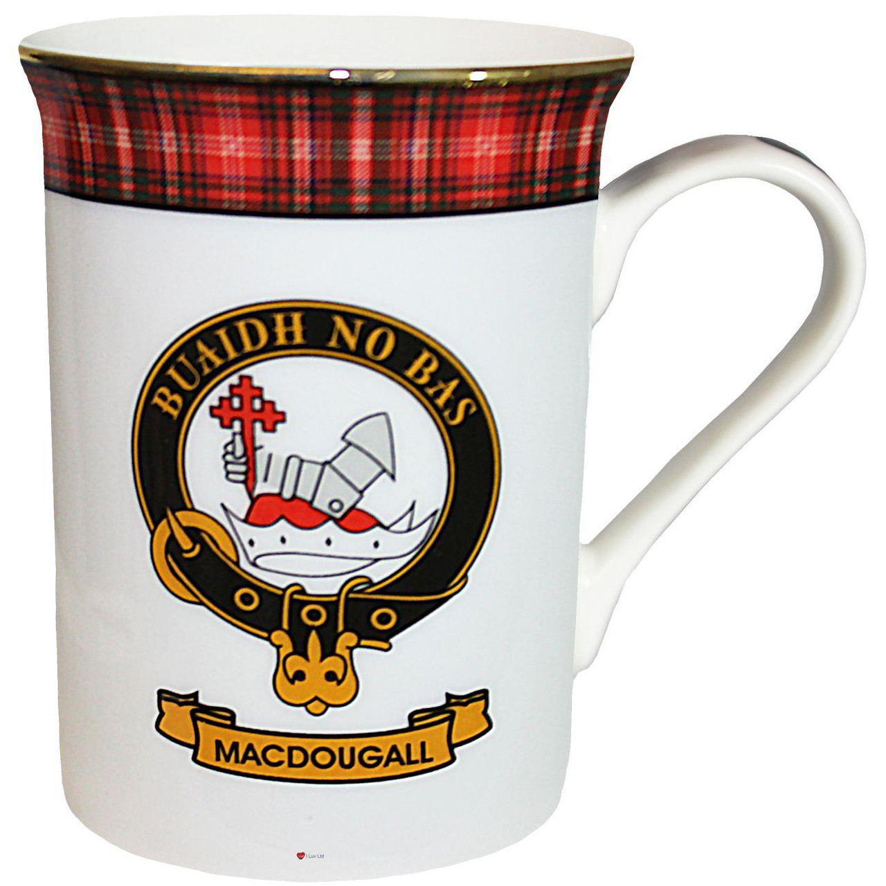 Bone China Coffee Tea Mug MacDougall Clan Crest Gold Rim Scottish Made