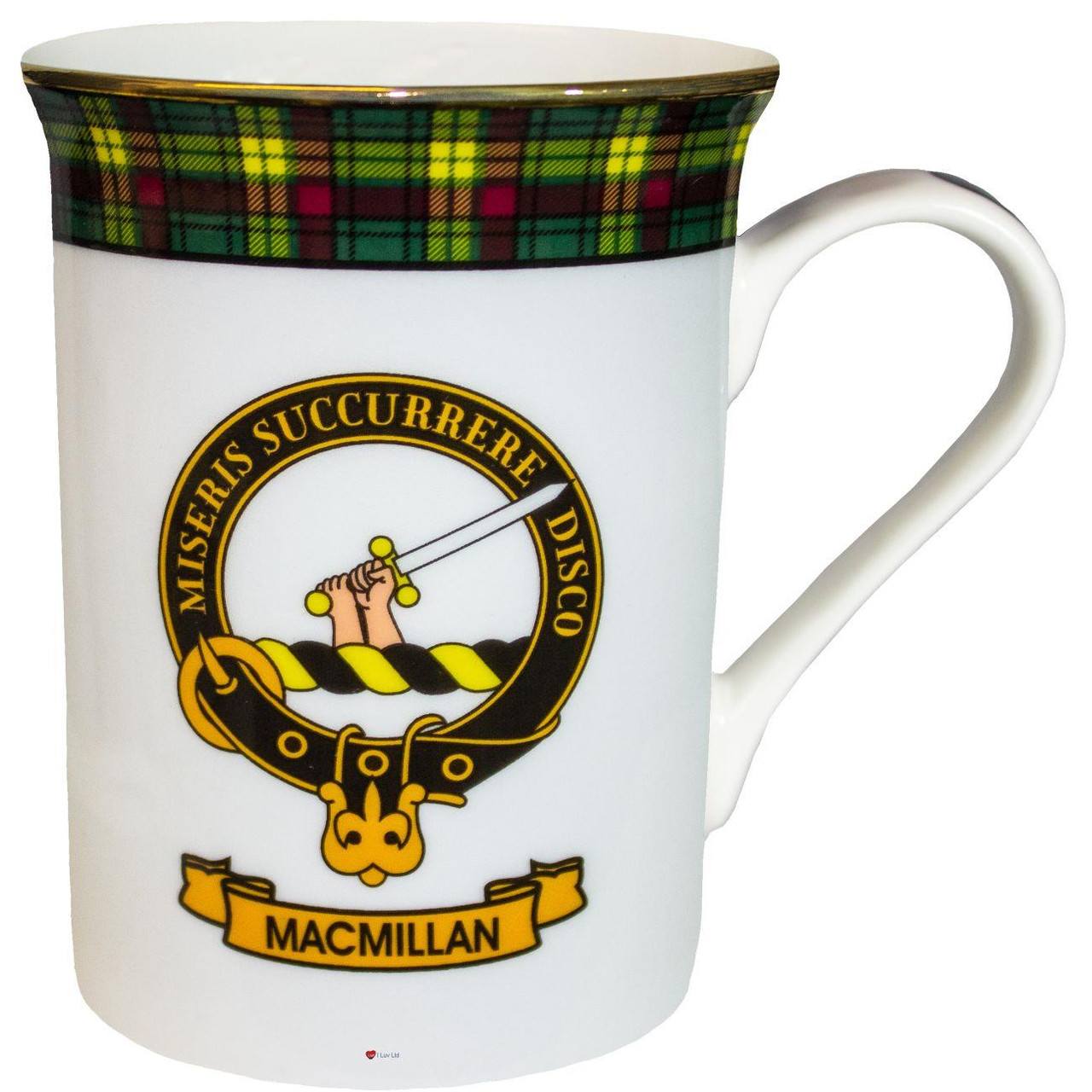 Bone China Coffee Tea Mug MacMillan Clan Crest Gold Rim Scottish Made