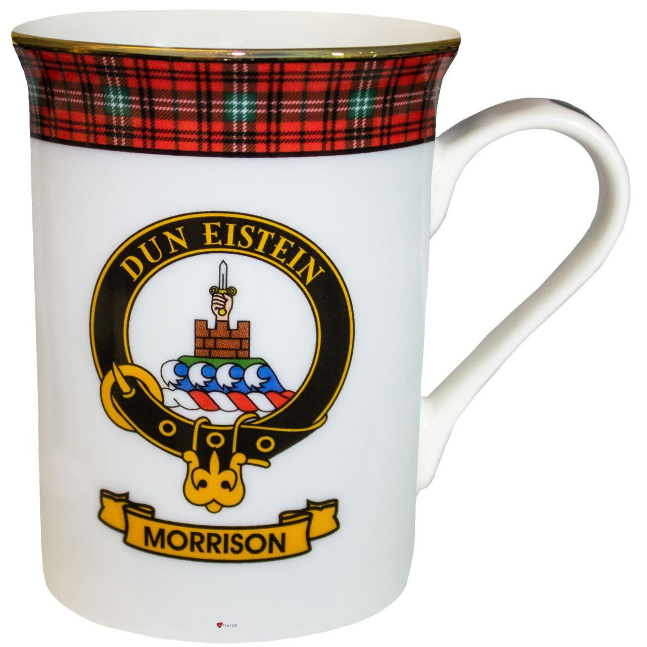Bone China Coffee Tea Mug Morrison Clan Crest Gold Rim Scottish Made
