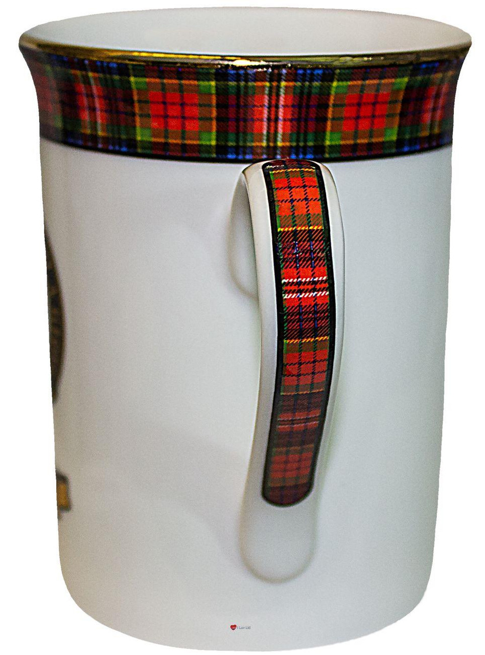 Bone China Coffee Tea Mug MacPherson Clan Crest Gold Rim Scottish Made
