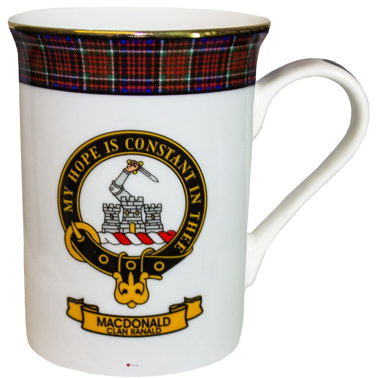 Bone China Coffee Tea Mug MacDonald Clan Ranald Clan Crest Gold Rim Scottish Made