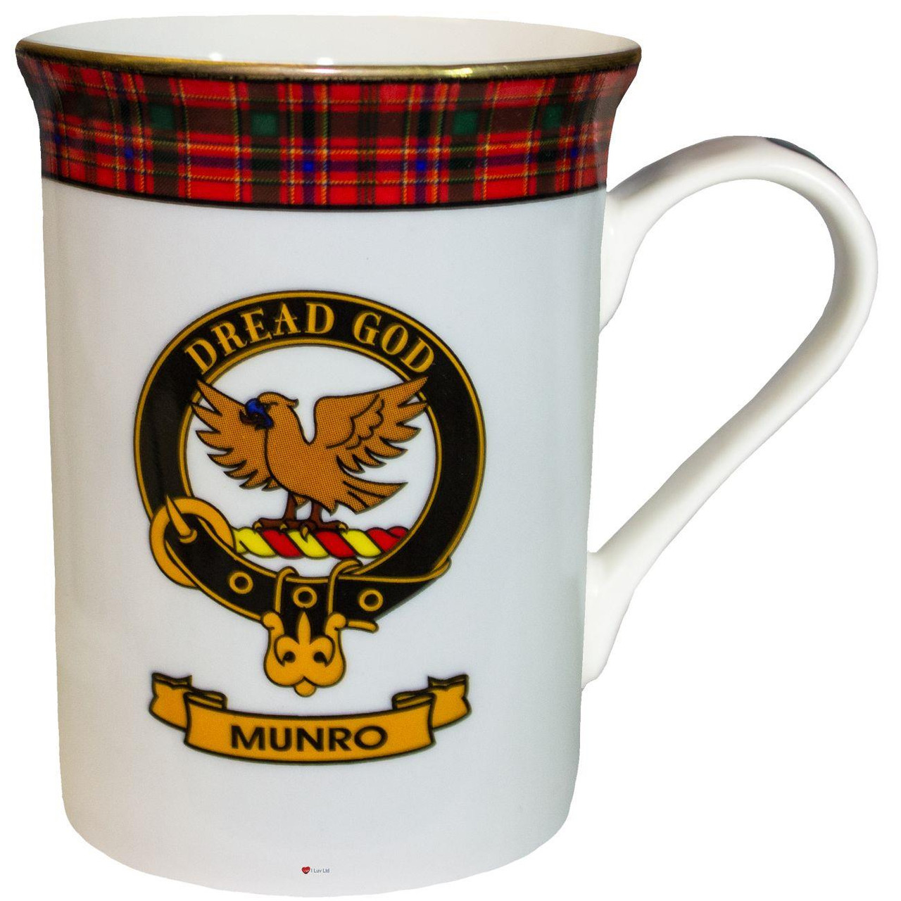 Bone China Coffee Tea Mug Munro Clan Crest Gold Rim Scottish Made